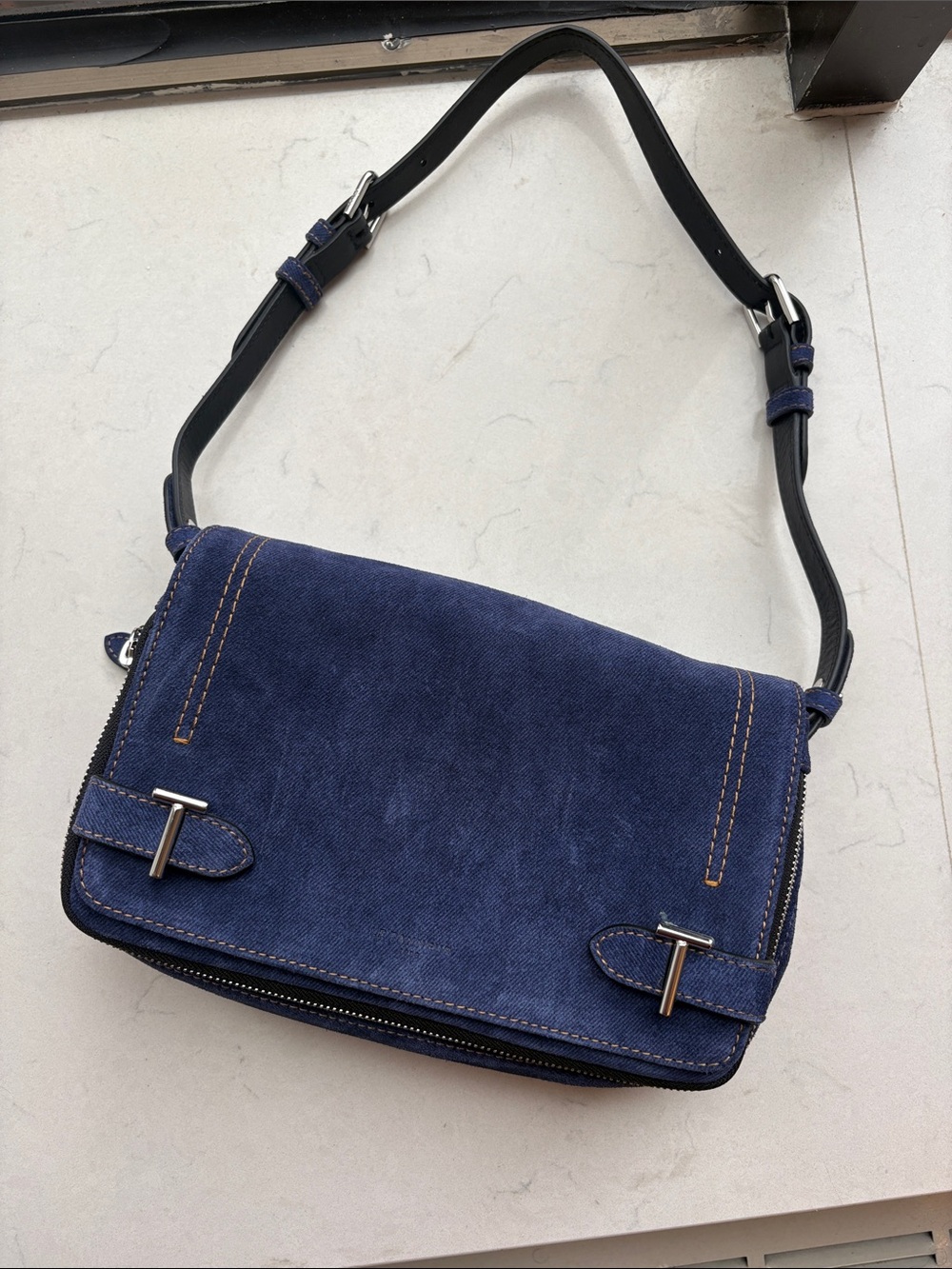 Le Tanneur denim suede cross body